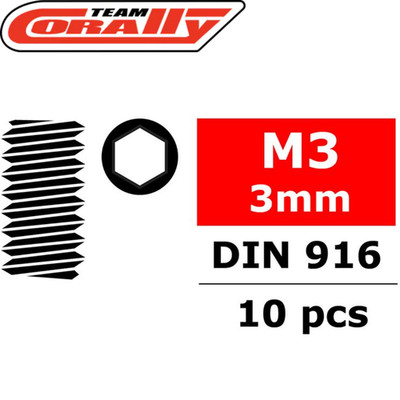 Team Corally C-3004-30-03 Steel Hex Set Screws M3 x 3mm (10) RC Car Grub Hard