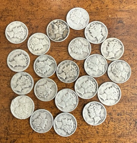 Mercury Dimes. Lot Of Twenty-one. Dated 1918 To 1945, but not inclusive.