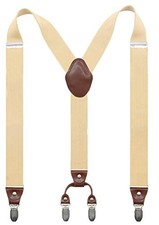 Mens Suspender Y Back Style with 4 Quality Controlled Clips 1.4 Inch Champagne