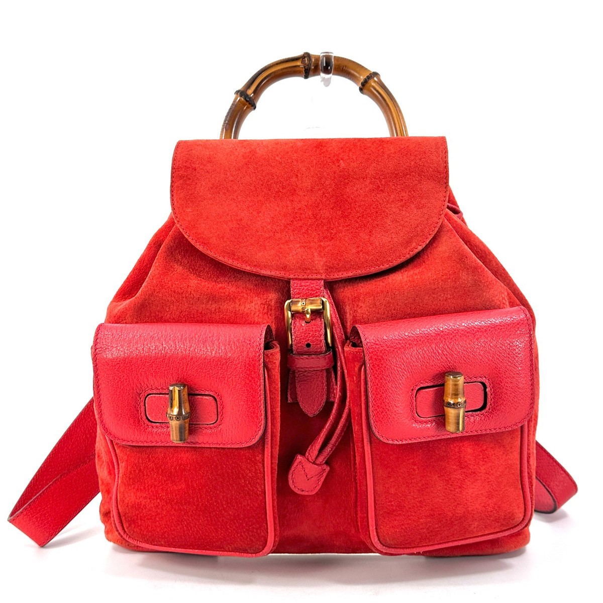 Vintage GUCCI Bamboo Backpack Red Suede Leather | eBay