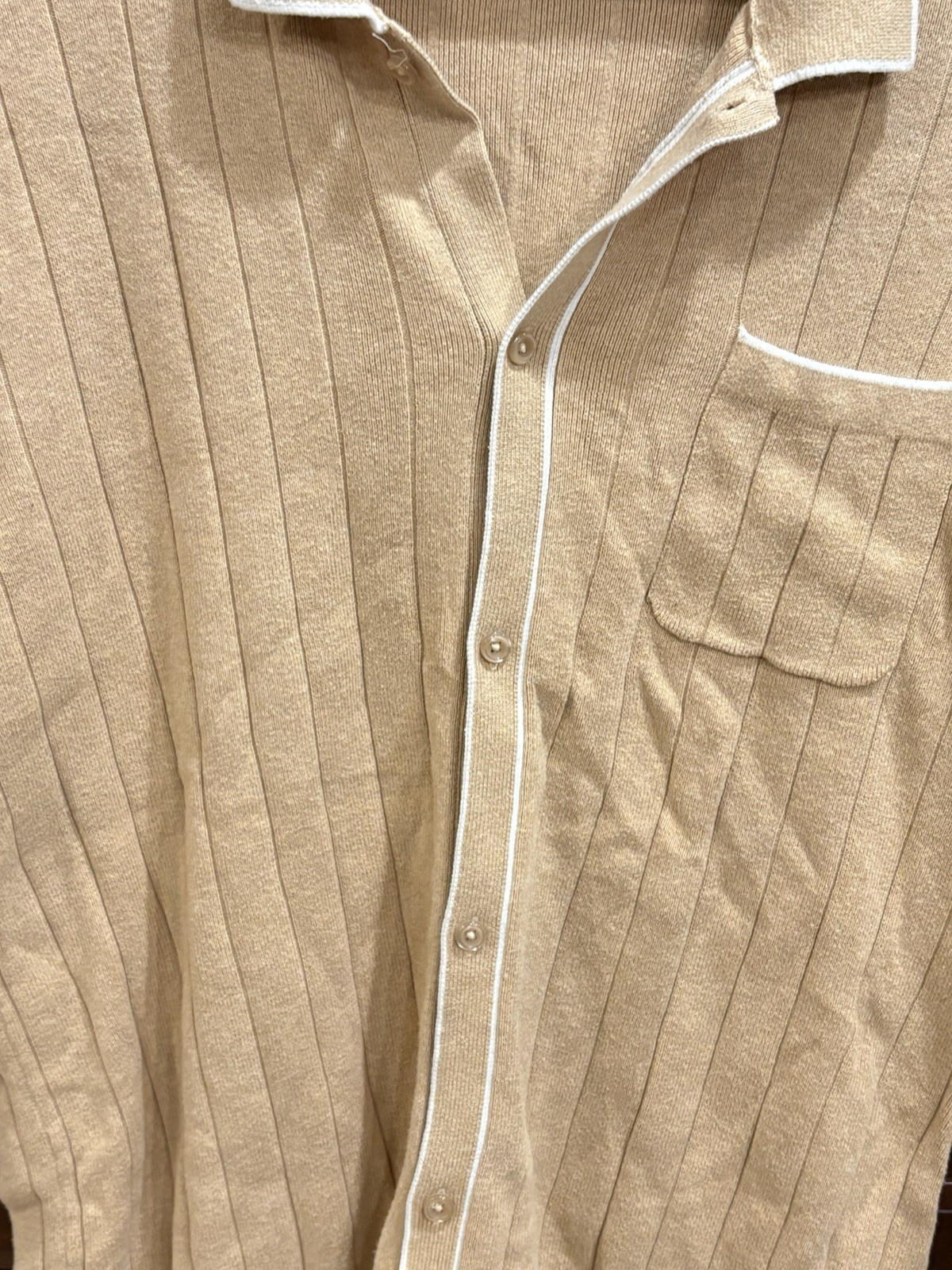 Express Button Down Polo Men Beige Size Large - image 3