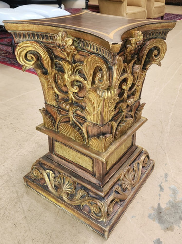 Corinthian Style Polychrome Pedestal Plant Stand 30"