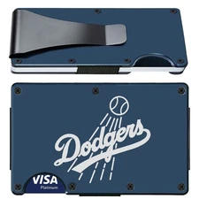 Los Angeles Dodgers Home Run Logo Engraved Titanium Blue RFID Blocking Wallet D7