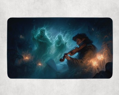 MTG Playmat - Ghostly Bard Playing Violin with Spirits | Haunted Gothic Mat