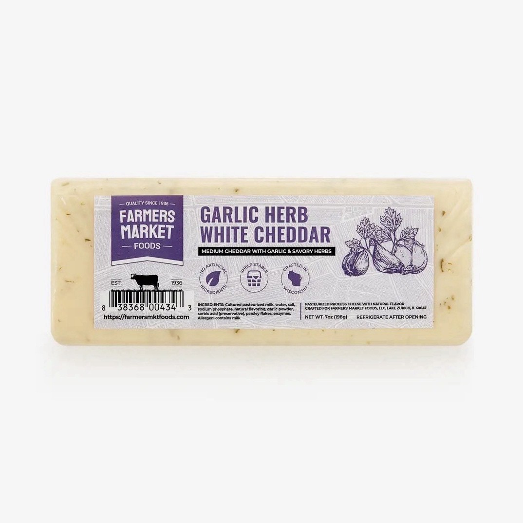 3 packs Farmers Market Foods Garlic Herb White Cheddar Cheese Block Shelf Stable