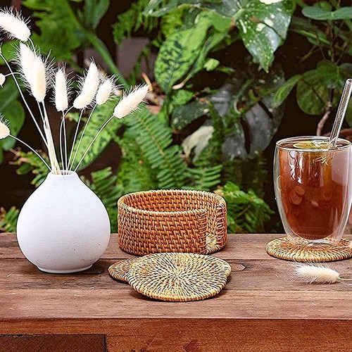 Handmade Natural Rattan Coasters for Drinks, Wicker Boho Coasters, Woven Coas... - Picture 6 of 8