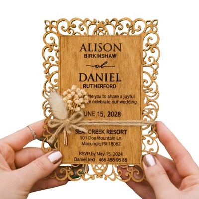 Personalized Wedding Invitations, Laser Cut Wedding Invitation, Flower Wooden...