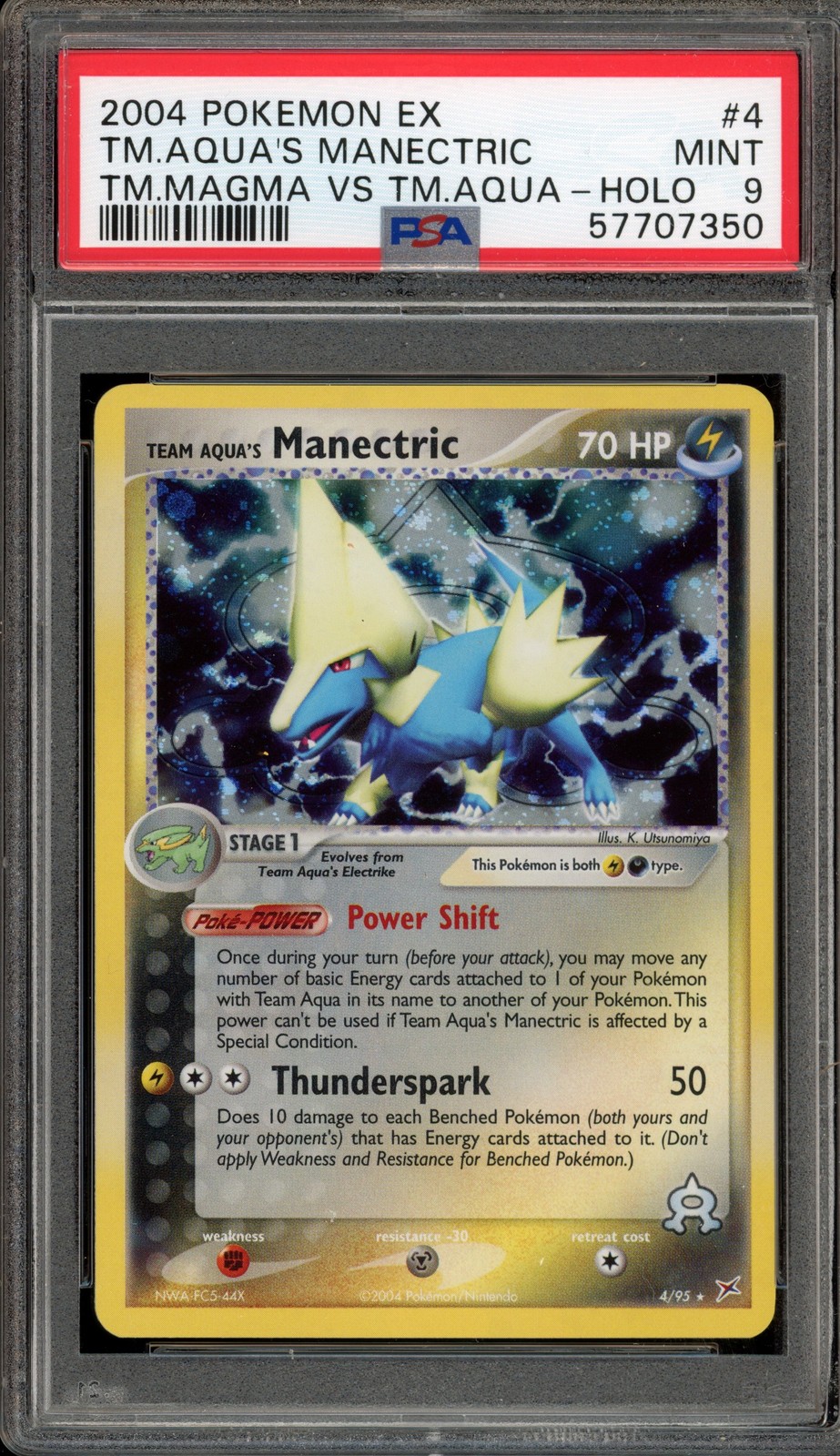 Pokemon Team Aqua's Manectric EX TM Magma Vs TM Aqua Holo Rare #4 PSA 9 Mint