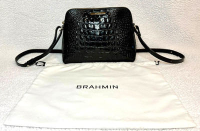 Brahmin Mini Sydney Crossbody Black Melbourne Croc Embossed Leather Bag