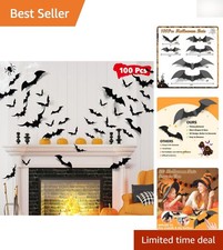 100Pcs Bats Halloween Wall Decorations - 3D Waterproof Sticker Set for Adults