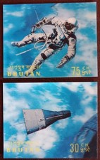 Vintage Bhutan holographic stamps. 1970. Lot of 2. Conquest of space. 