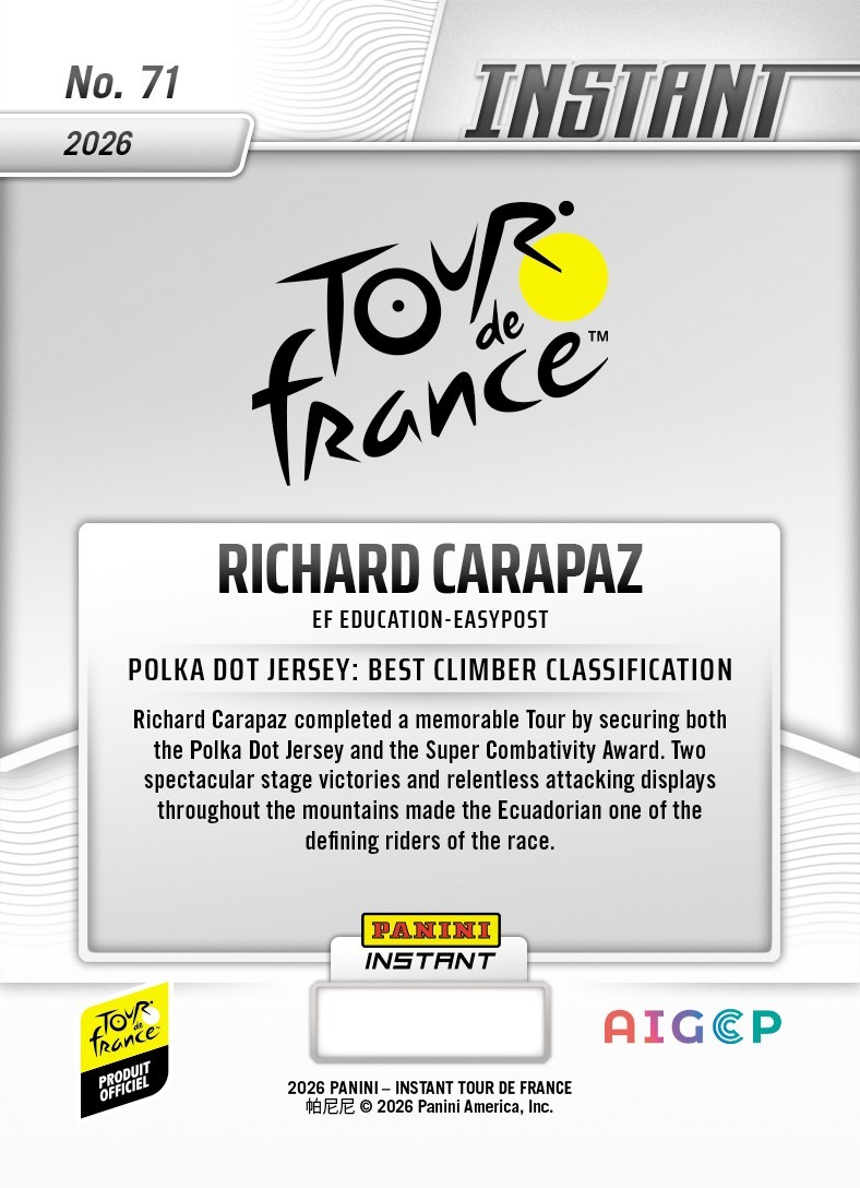 2026 Panini Instant Tour de France #71 Richard Carapaz EasyPost PRESALE view 2