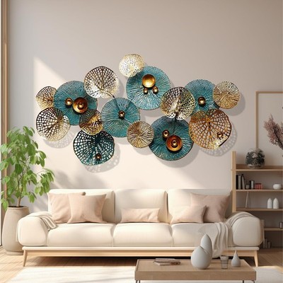 Metal Wall Decor for Living Room, Metal Flower Wall Art, 3D Stacked Leaves Wa...
