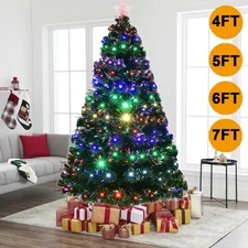 Pre Lit Artificial Christmas Tree with Lights Fiber Optic Bushy Trees Xmas Decor