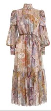Authentic Zimmermann Kaleidoscope Pure Silk Lurex Zodiac Star Dress Size 3 midi