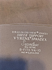 VINTAGE Sheer Support Nylon STOCKINGS Vyrene Spandex Size B Fits 9-1/2 - 10