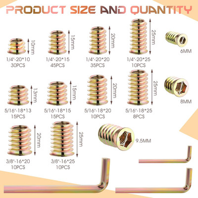 191 PCS Threaded Inserts Threaded Wood Furniture Screw Assortment with Hex Wrenc