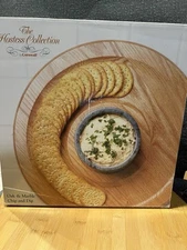 NIB Vintage 1990 Oak & Marble Chip and Dip Tray by Cornwall Read