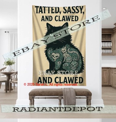 Tatted Cat fabric tapestry Tattoo poster funny 39X59 in