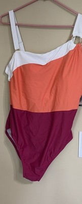 Terra Sky 1X One Shoulder Swimsuit NWT Colorblock Plus 16W 18W