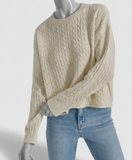DKNY Jeans Women's Ivory Metallic Cable-Knit Crewneck Sweater Size XL