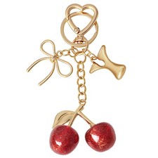 Bubble Initial Keychain with Cherry Bow - Gold Letter Bag Charms for , Cute...