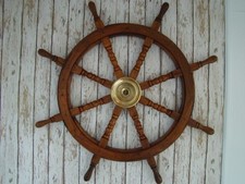 36" Large Teak Wood Ship Wheel, Boat Steering Helm, Wooden Nautical Decor