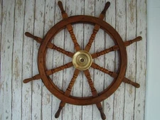 36" Wood Ship Wheel - Large Boat Steering Helm - Teak Wooden Nautical Decor