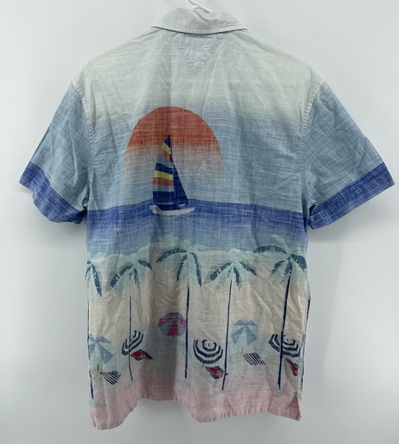 Tommy Hilfiger Mens Hawaiian Short Sleeve Shirt Size Large Blue Pink Palms Beach - Picture 4 of 10