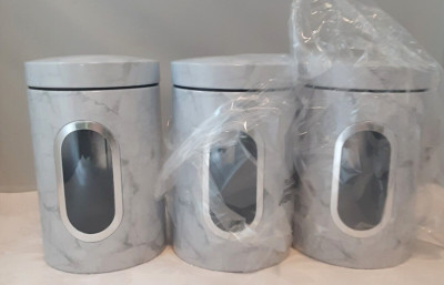 Food Storage Containers Lot 3 Gray Marble Pattern Clear Window Tea Coffee