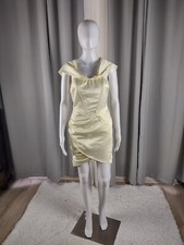 Pretty Little Thing Cream Ruched Cosert Detailed Bardot Bodycon Dress Sz 4 (NWT)