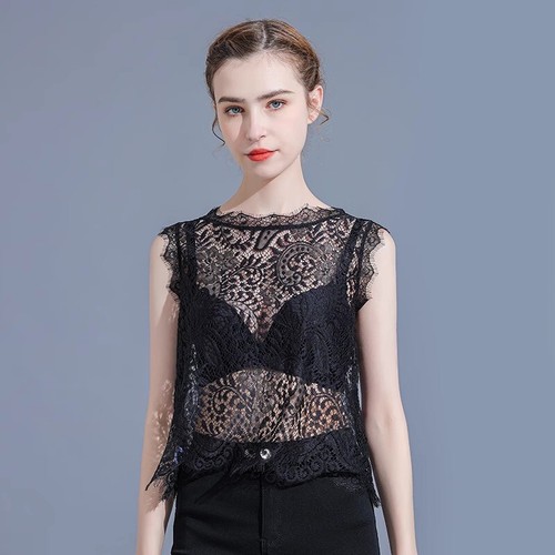 Lady Lace Sheer Sleeveless Vest Camisole Floral Undershirt Short Beachwear Thin - Picture 14 of 16