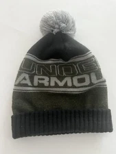 Under Armour Beanie Hat Snow Ski Winter Cap Green Black And Grey Pom Pom Skully