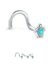 316L Surgical Steel Nose Ring Screw L Bend Straight Stud Turquoise Turtle 20G