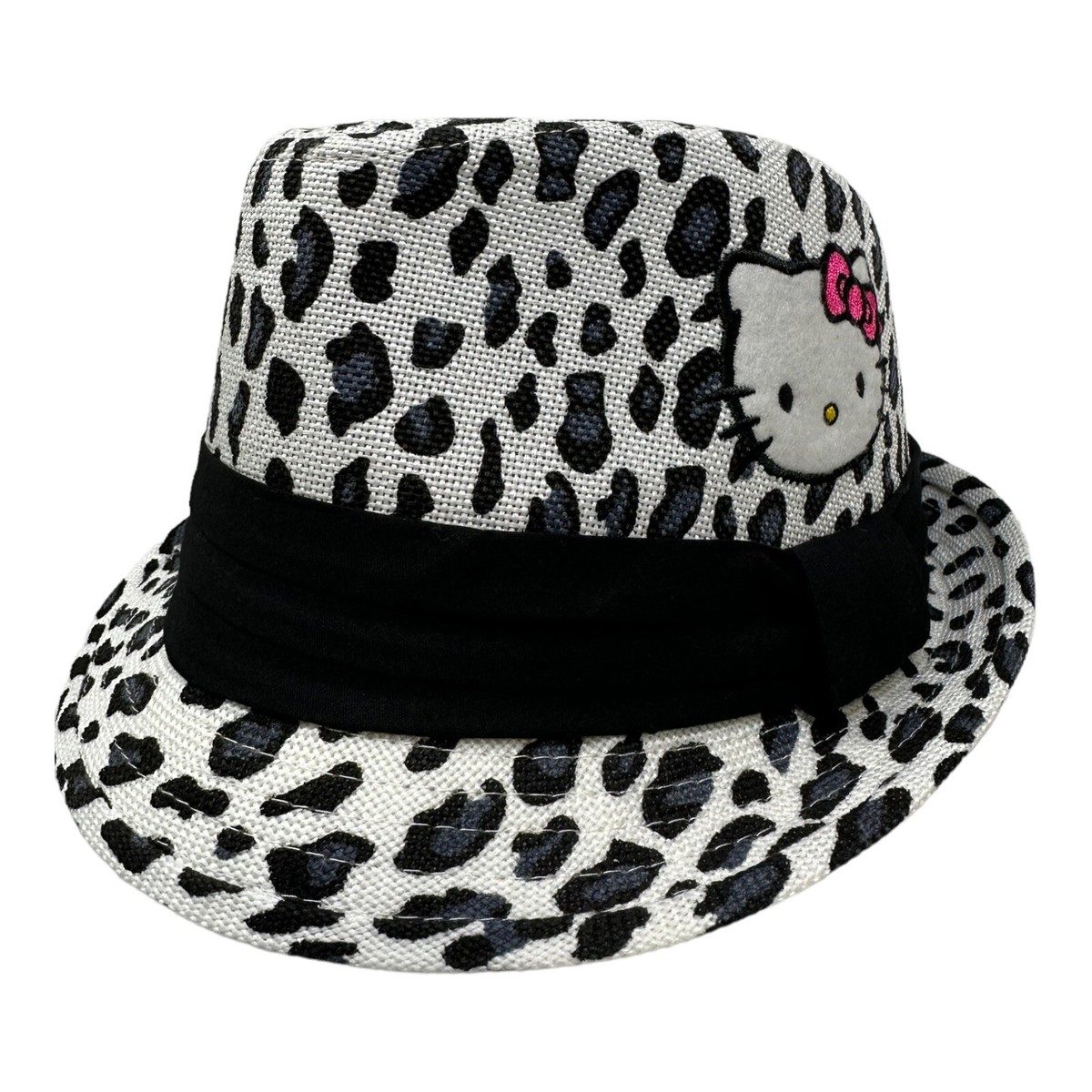 Hellow kitty fedora hat Black & White Leopard animal Print Design