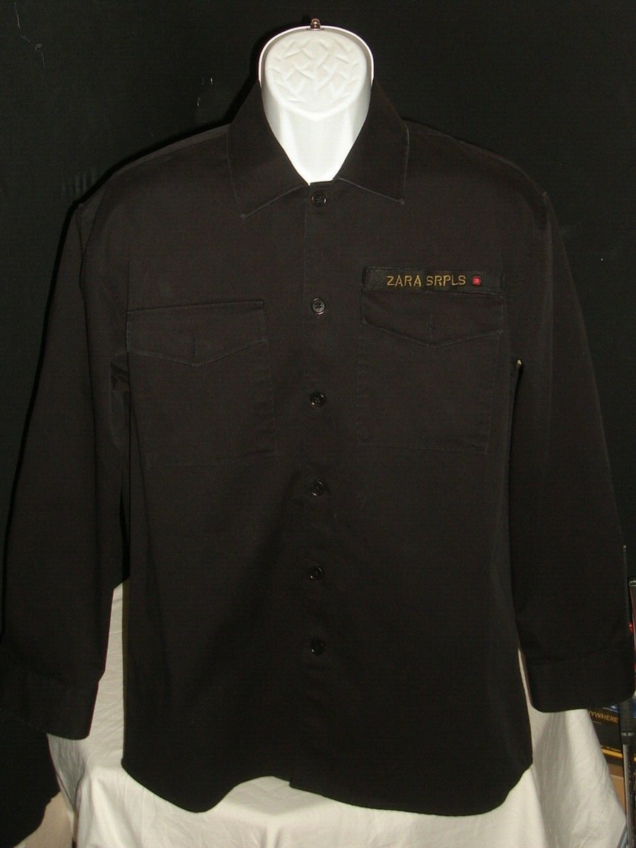 ZARA SRPLS BLACK 100% HEAVY COTTON .L/S BUTTON FT SHIRT