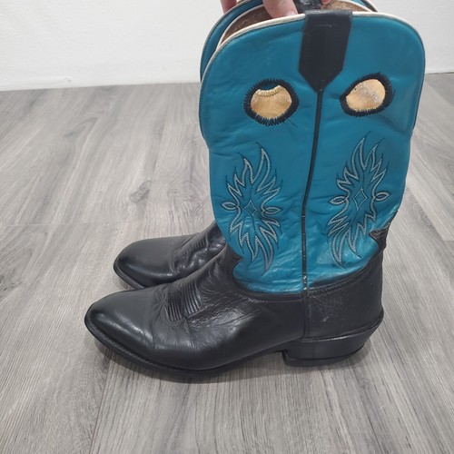 Tony Lama Boots Buckaroo Womens 10D Blue Black Western Rodeo Cowgirl - Picture 2 of 17