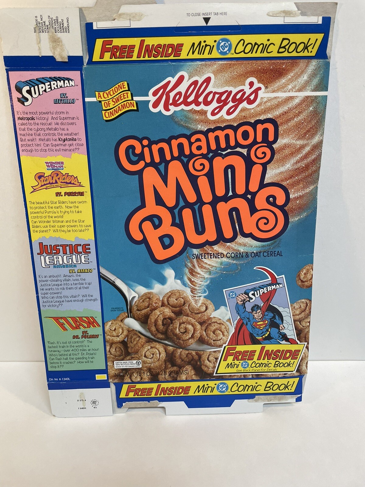 Kelloggs Cinnamon Mini Buns Cereal Box 1993 Free Superman Comic Empty Used eBay