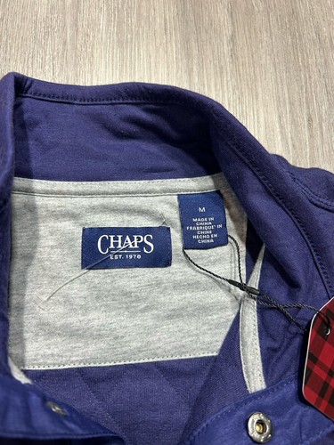 Chaps Shirt Mens Quilted Pullover Medium Long Sleeve 1/4 Snap Mock Neck Blue $65 - Picture 2 of 7