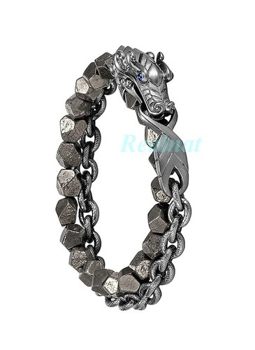 Pulsera JOHN HARDY Legends Naga Plata Ennegrecida y Pirita Doble Envoltura TALLA XL NUEVA