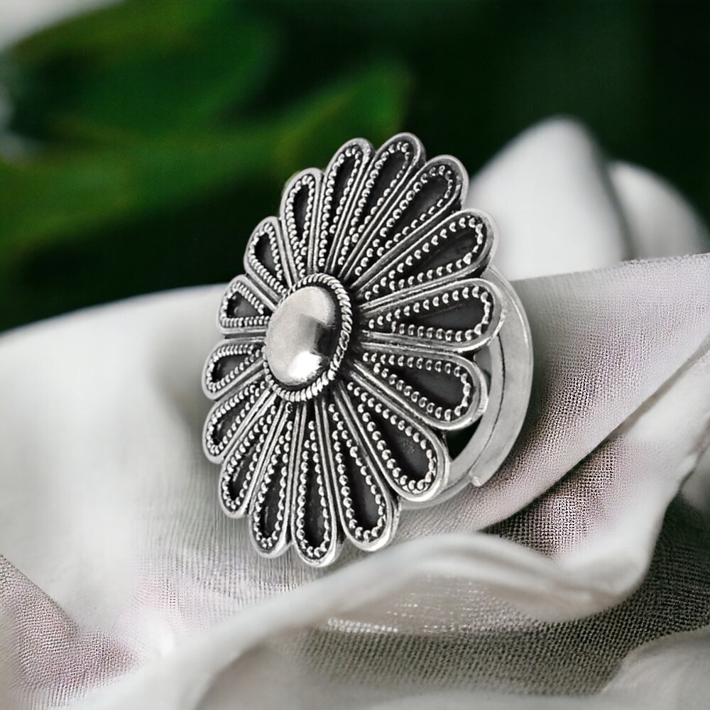 Solid 925 Silver Antique Look Artisan Handmade Adjustable