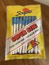 Vintage 1987' Scripto Super Stic Ballpoint Pens Blue Pack of 10 #B1019 DRIED INK