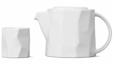 Teavana White Potter's Mark Ceramic 32oz Teapot Set With Infuser & 4 Tea Cups