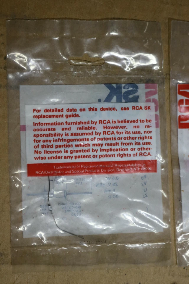 批量 5 件 - RCA SK 系列 SK25A 以前 SK3798 0.5-W Zener 二极管 — 第 3/3 张图片