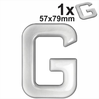 3D Gel Silber Buchstabe G für klassische schwarze Nummernschilder gewölbt Harz Herstellung Zum Selbermachen UK