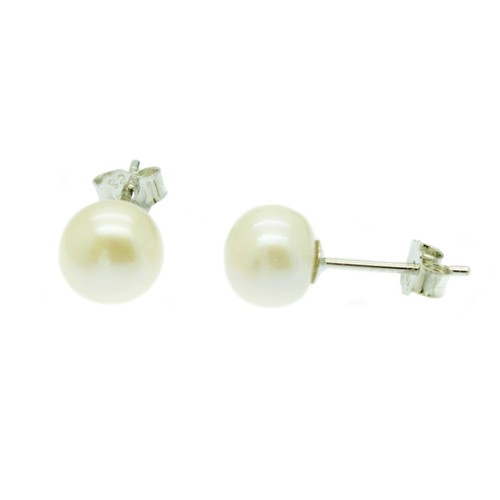 White Pearl Stud Earrings Sterling Silver AA+ Cultured Freshwater Pearls 4-10mm - Picture 3 of 14