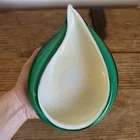 Vintage Italian Gold Aventurine Green White Cased Murano Art Glass Teardrop Bowl