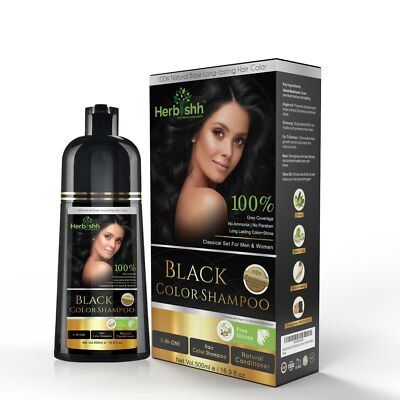 Herbishh Black Hair Dye Shampoo 3-in-1 Color Cleanse Condition 500ml