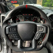 Real Carbon Fiber Steering Wheel Fit Ford F150 2015-2020 with Paddles Cutouts
