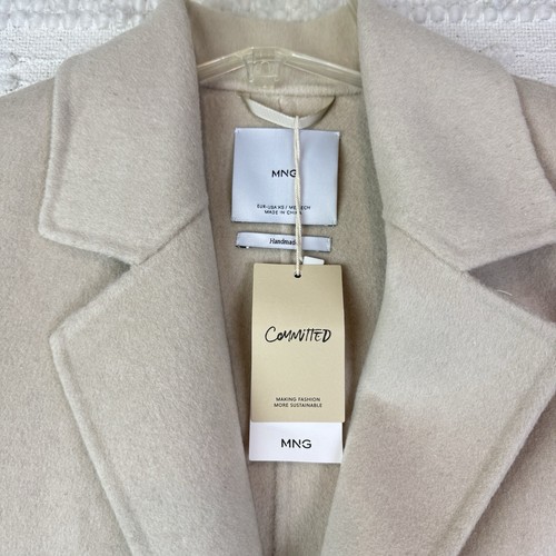 Nuevo con etiquetas Abrigo Mango Cinturón Hecho a Mano Para Mujer Talla XS Mezcla Lana Reciclada Beige Crema - Imagen 8 de 21